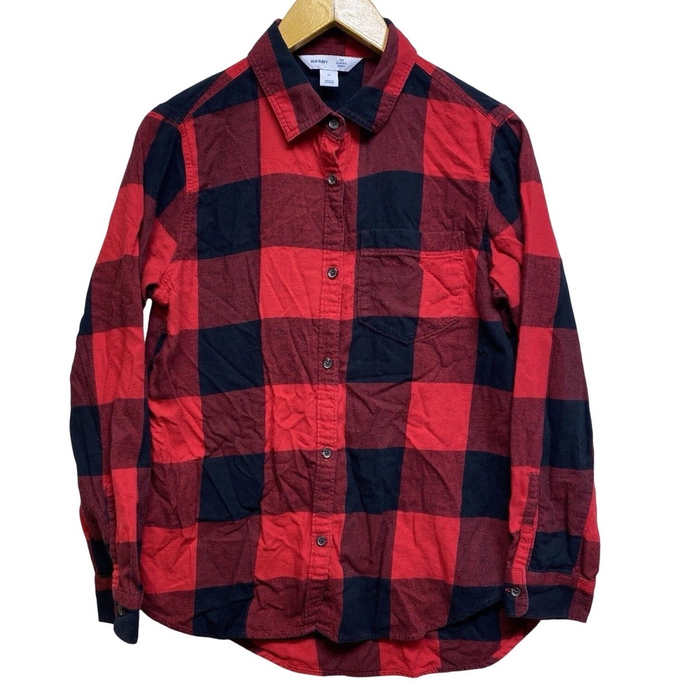 Old Navy The Classic Shirt Womens M Red Black Buffalo Plaid Flannel Button Down